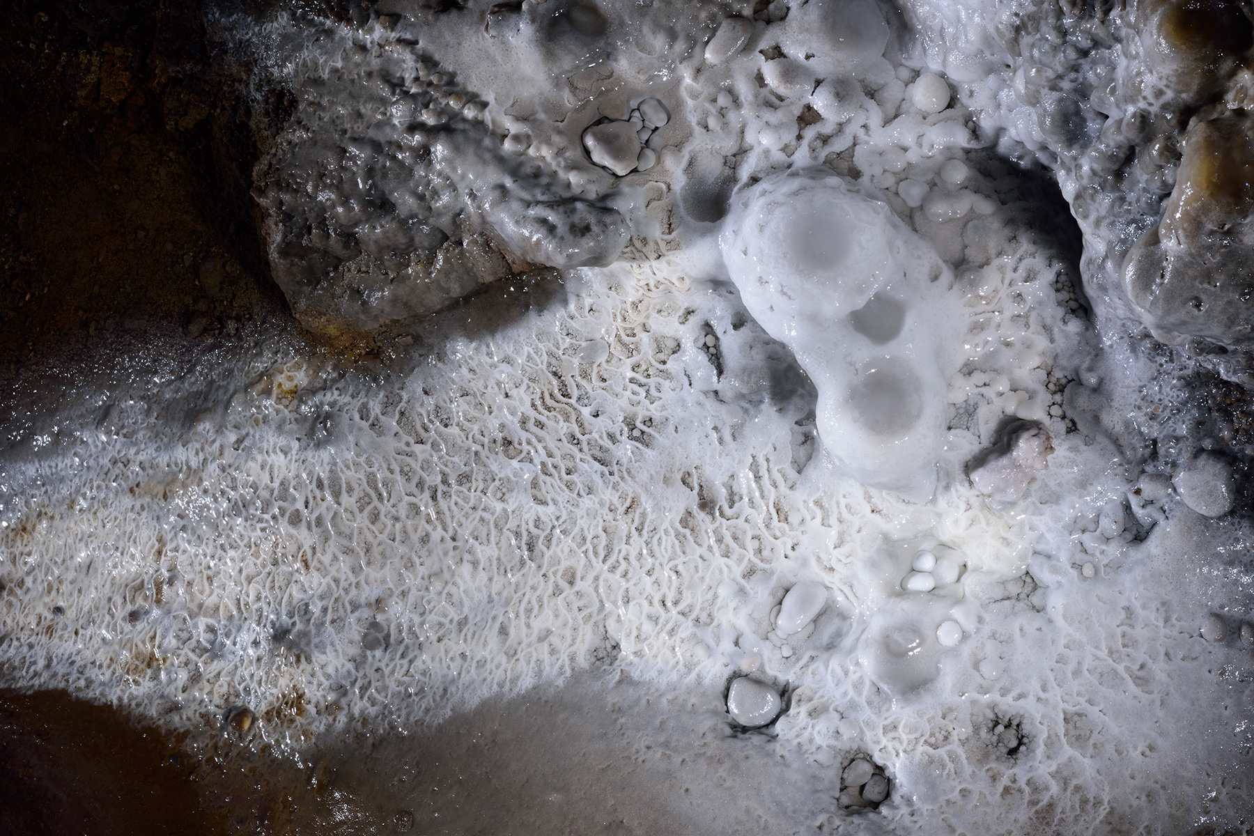 Caverna de Santana (Iporanga, Sao Paulo) - Micro gours de calcite blanche.
