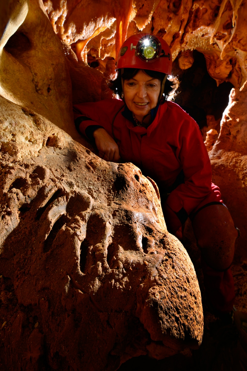 Grotte Slin (Gard) - Empreinte de patte d'ours dans l'argile sur une paroi