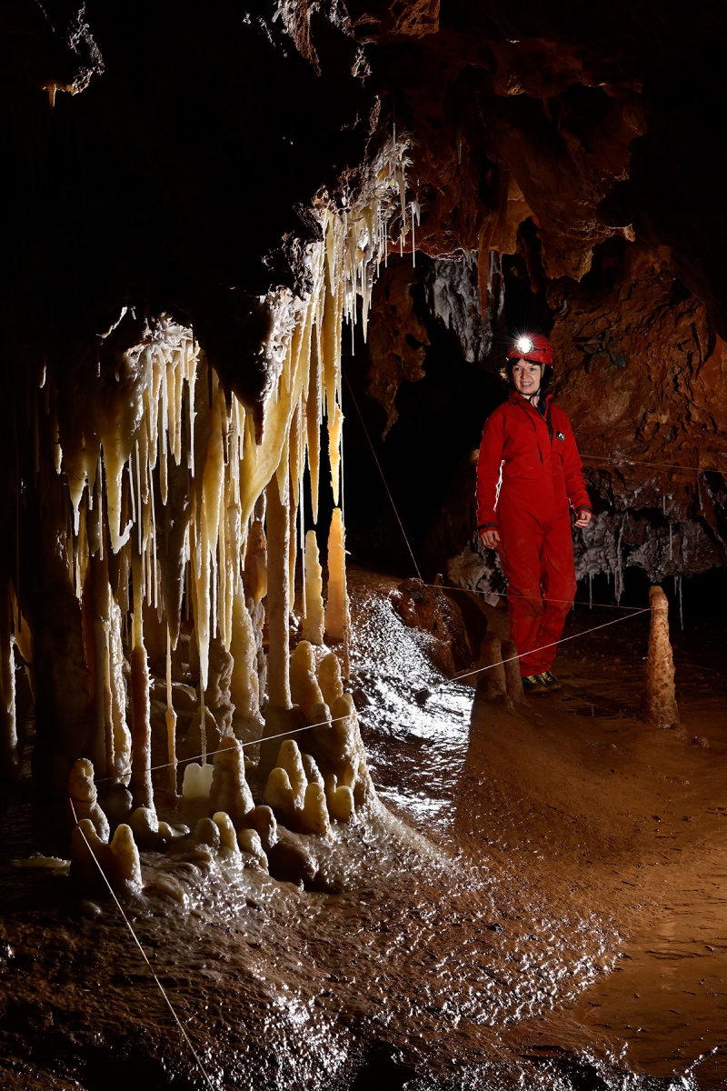 Grotte de Clamouse (Hérault) - Massif de concrétion protégé par le balisage