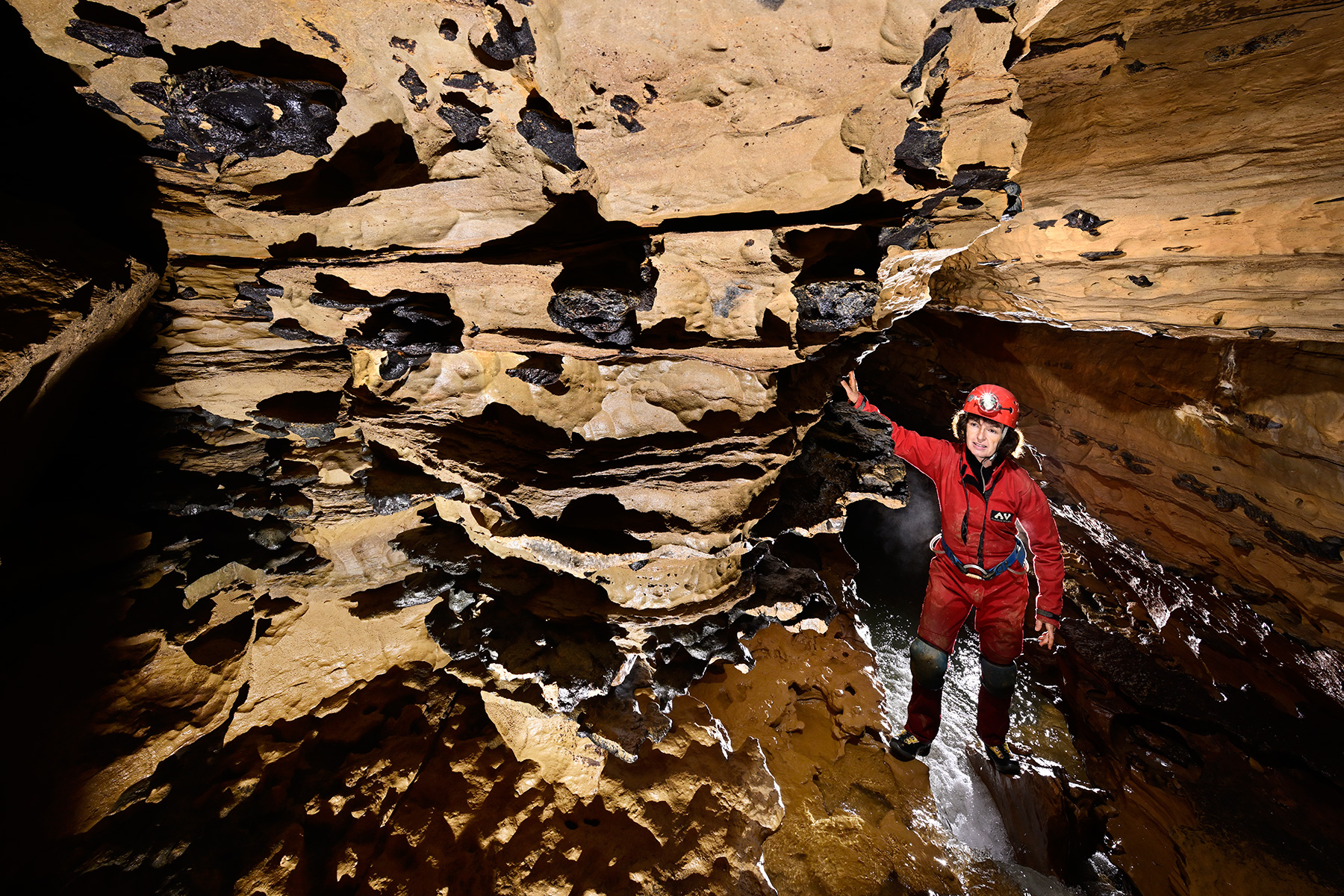 Grotte de la Borne aux Cassots (Doubs) - Paroi avec grandes chailles apparentes 
