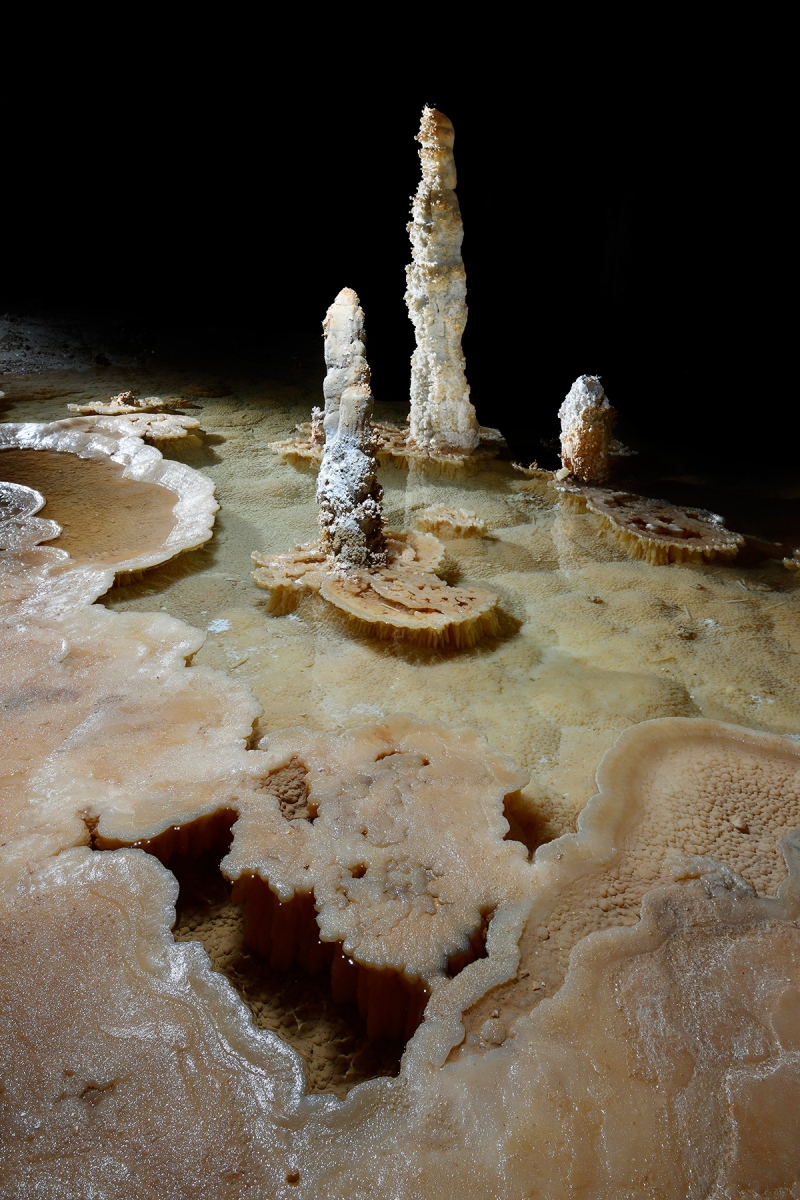 Carlsbad Cavern New Mexico Room (USA - Nouveau Mexique) - Gour  avec stalagmites