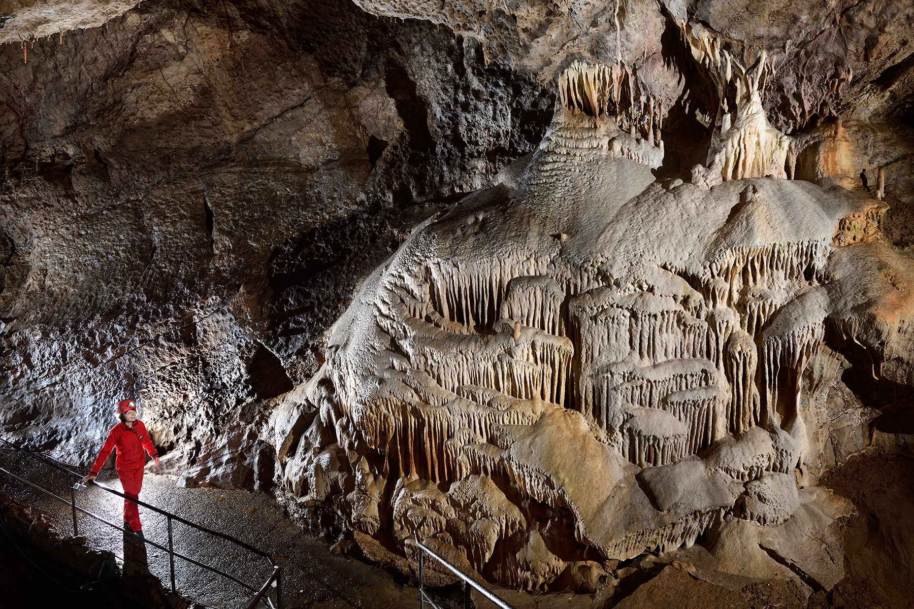Grotte de Han (partie touristique) - Paroi recouverte par des coulées de calcite 