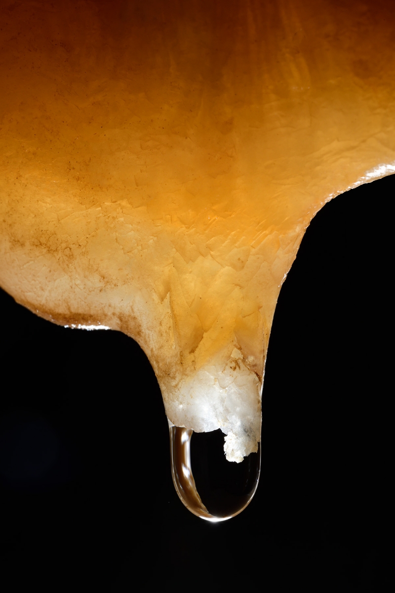Grotte du père Noël - détail d'une stalactite avec goutte d'eau à son extrémité