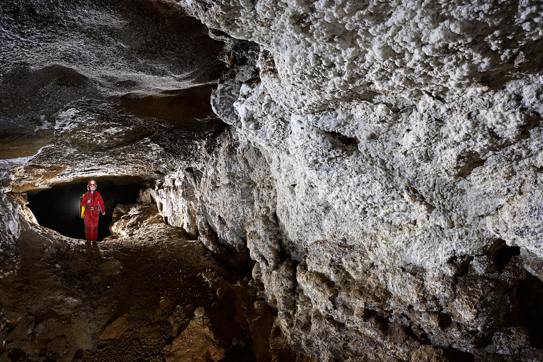 Grotte de Trabuc (Gard) - Galerie avec parois couvertes de dépôts de gypse
