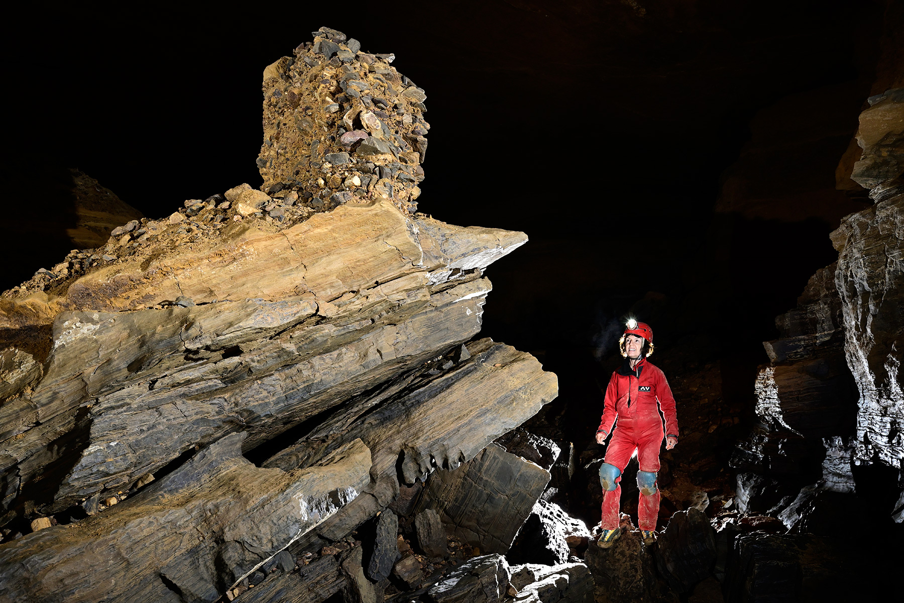 Butler cave (Virginie, USA) - Reliquat d'un remplissage en équilibre sur un rocher
