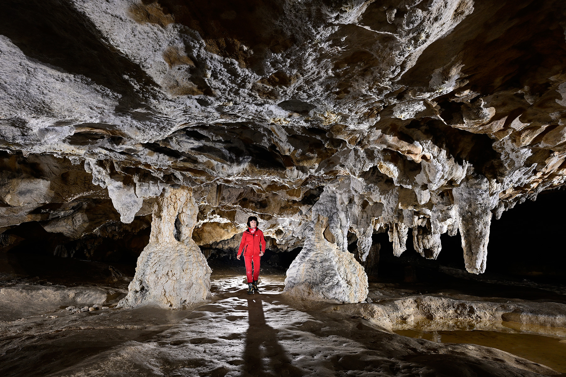 Grotte préhistorique de Bédeilhac (Ariège) - Passage entre deux petits piliers stalagmitiques ("les jumelles")