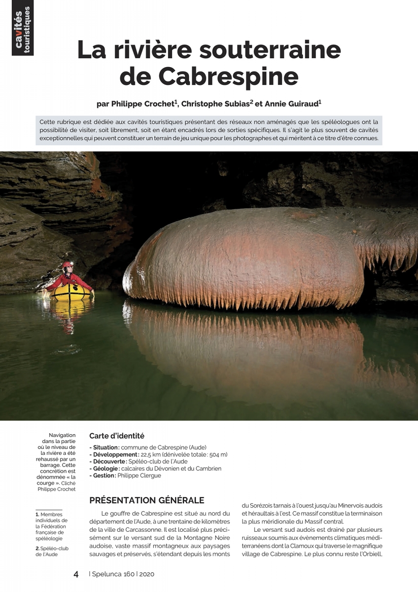 Spelunca n°160 (décembre 2020) : La rivière souterraine de Cabrespine