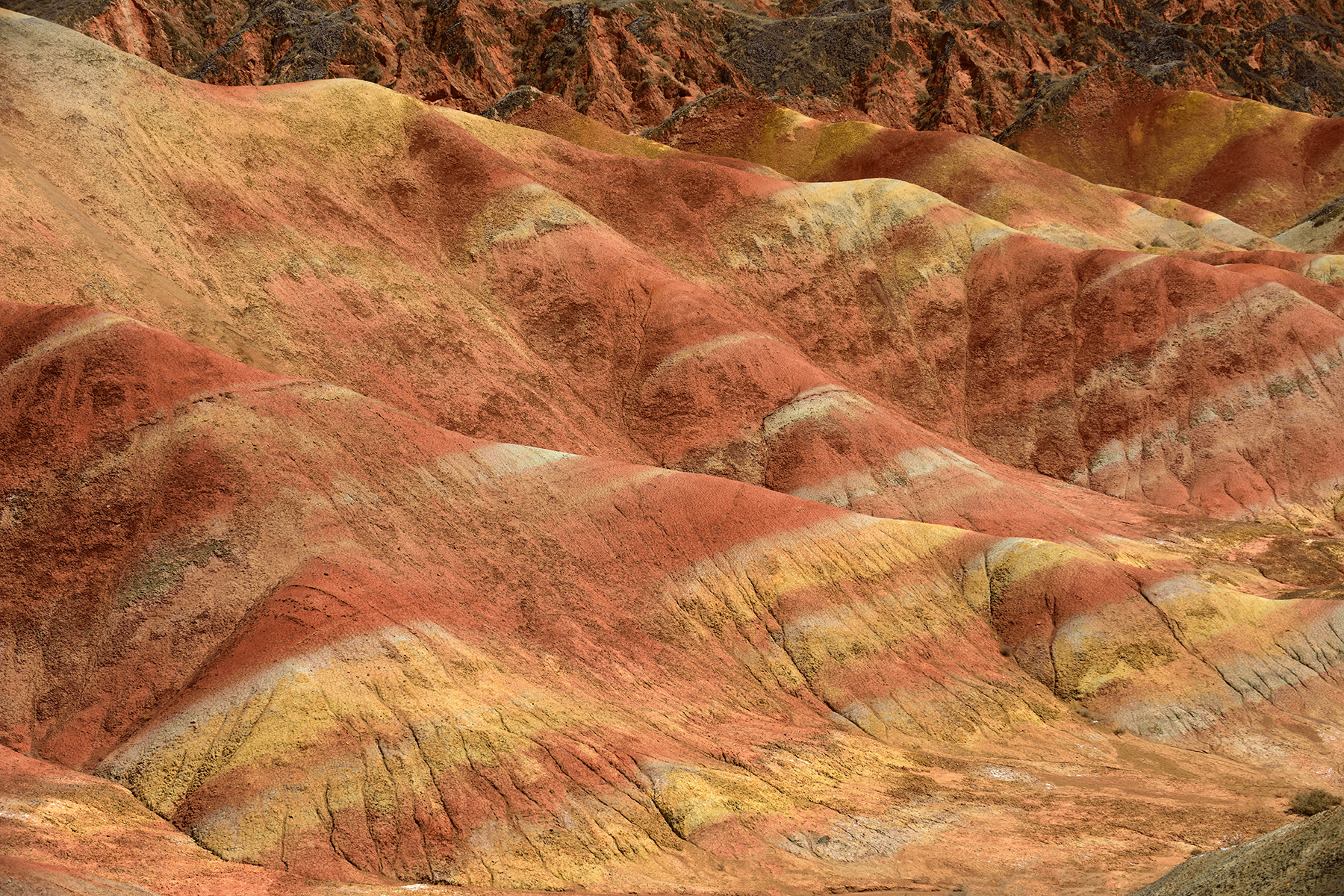 Parc géologique national de Zhangye Danxia (Chine, province de Gansu) - Détail des argiles colorées dans le secteur de Dragon Playing With Fire