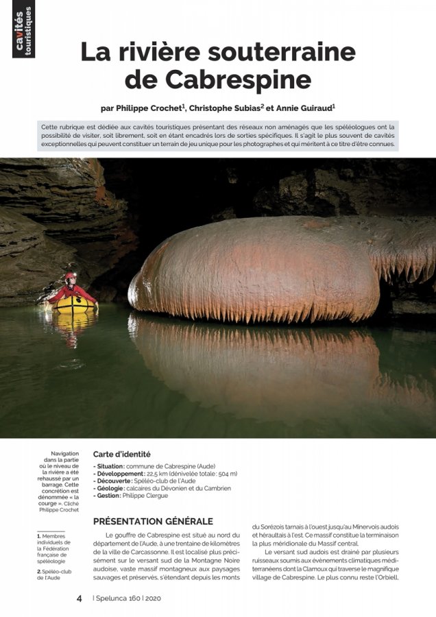Spelunca n°160 (décembre 2020) : La rivière souterraine de Cabrespine(Spelunca 160 Page 04)
