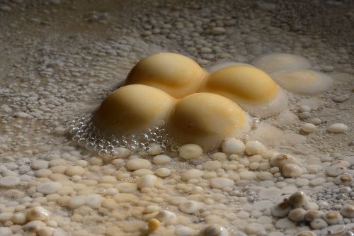 Grotte de Lodève (34) - "Oeufs au plat" (petits dômes de calcite jaune au sol)(SP-13-1374)