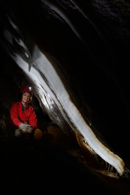 Grotte des Canalettes (Pyrénées Orientales) - Draperie de calcite blanche très pure(SP-14-0693)