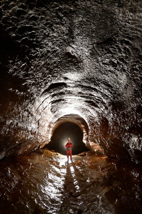 Event de Peyrejal (Ardèche) - Galerie à la base des puits de l'entrée articielle : conduite forcée développée sur un joint de stratification(SP-15-0384)