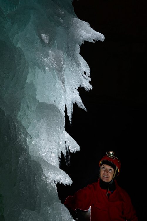 Dashstein Eishöhle (Autriche) - Détail des concrétions de glace de la grande colonne(SP-15-0791)