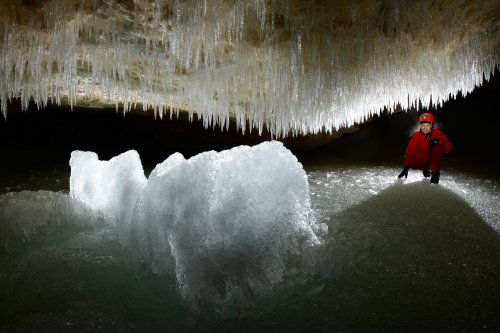 Dashstein Eishöhle (Autriche) - Rideau de petites stalactites de glace(SP-15-0761)