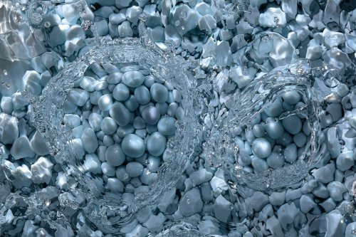 Perles des cavernes (pisolithes) bleues - Gouttes tombant sur les perles(SP-15-1069)