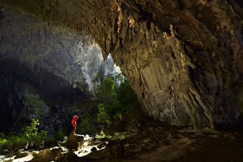 Gruta Temimina (Iporanga, Sao Paulo) - Porche de l'une des entrées avec rayon de soleil.(SP-16-0241)