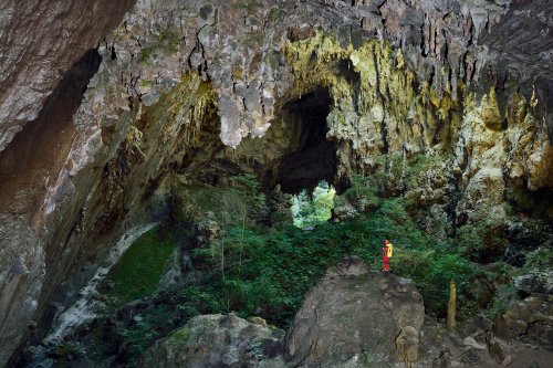 Gruta Temimina (Iporanga, Sao Paulo) - Salle éclairée par le jour dans la partie supérieure de la cavité.(SP-16-0230)