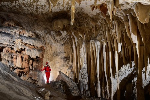 Otoska Jama (Slovénie) - Petite salle concrétionnée avec draperies et coulées(SP-17-0436)