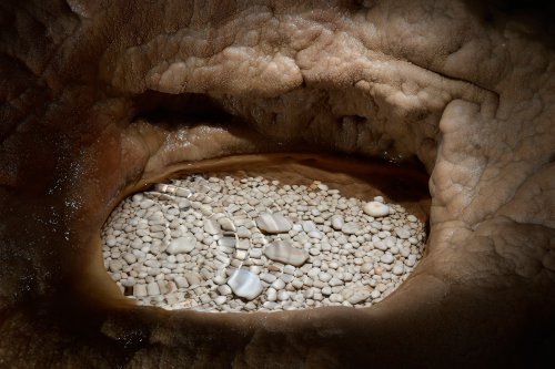 Aven de Rose (Plateau d'Albès, Hérault) - Le "bénitier" (petite vasque remplie de perles des cavernes)(SP-17-1794)
