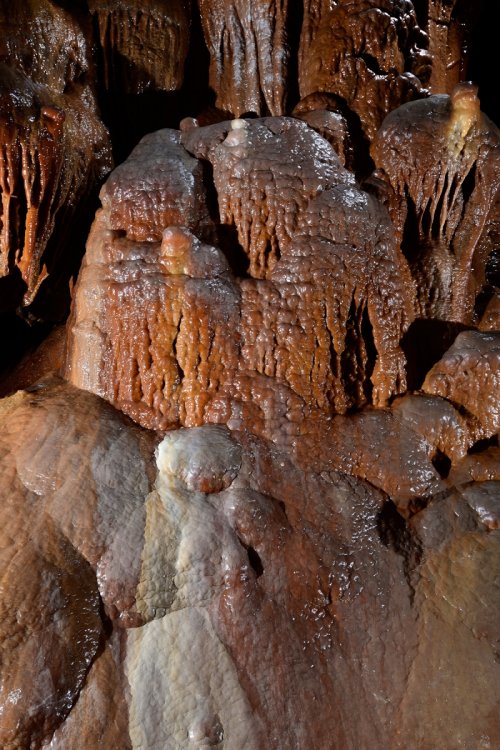 Grotte de Dargilan partie touristique (Lozère) - Détail de coulées de calcite colorées(SP-18-0313)