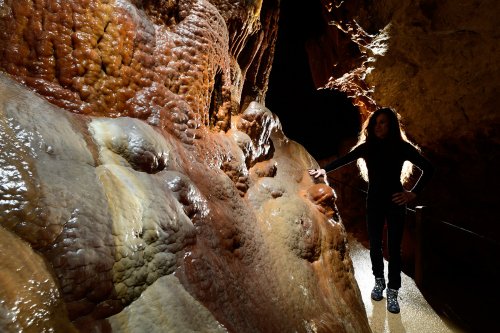 Grotte de Dargilan partie touristique (Lozère) - Coulées de calcite colorées(SP-18-0310)