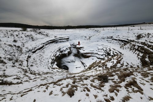 Aven de la Barelle (Causse Méjean, Lozère) - Doline d'entrée enneigée(SP-18-0346)