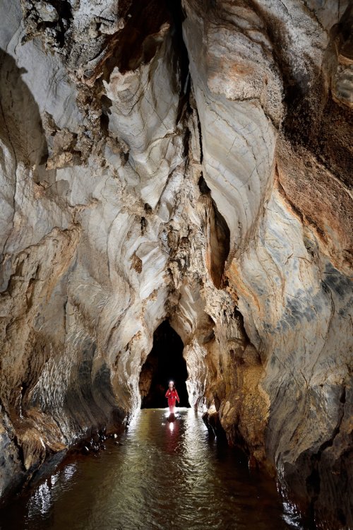 Gruta da Cerquinha ( Mato Grosso, Brésil) - Passage dans la rivière (SP-19-1253)