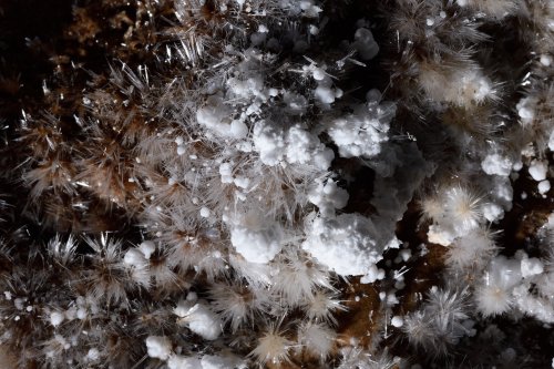 Grotte d'Orquette (Hérault) - Petites boules de moonmilch sur des petites aiguilles d'aragonite(SP-20-1099)