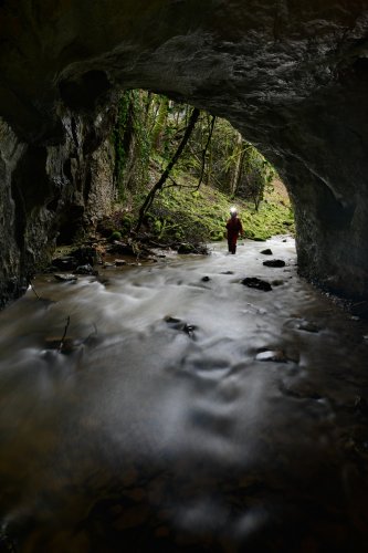 Perte du saut de la Pucelle (Lot) - Rivière pénétrant dans la cavité(SP-21-0229)