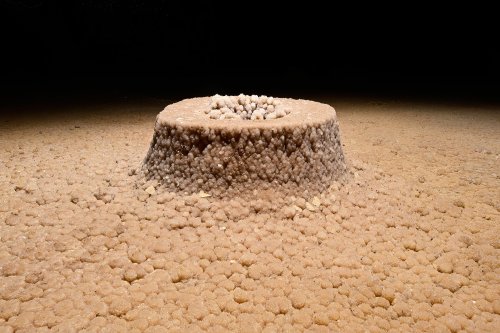 Grotte de Roquebleue (Hérault) - Galerie des volcans - Détail d'un "volcan" aux parois verticales (vu de côté) (SP-22-2415)