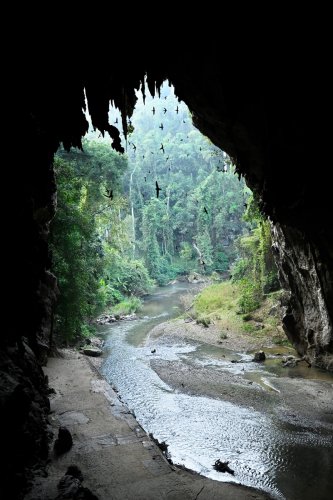 Grotte de Tham Lod (province de Mae Hong Son, Thaïlande) - Sortie de la rivière après un parcours souterrain de 400 m.(SP-24-0172)