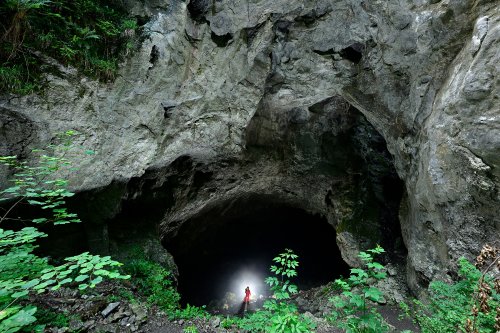 Mali Naravni most  (Slovénie) - Doline d'effondrement sur le cours souterrain du Rak. Accès au passage souterrain avec personnage. (SP-24-1839)