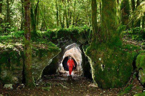 Sentier karstique de Besain (Jura) - Entrée d'une petite cavité horizontale(HY-24-0199)