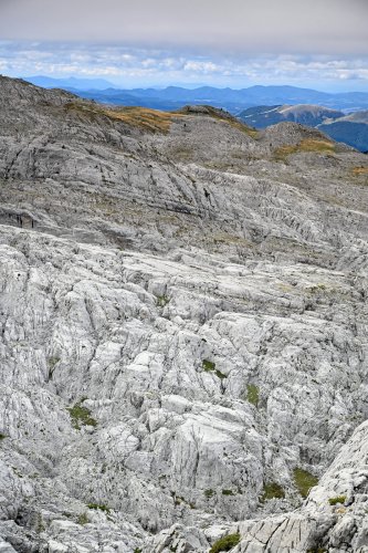 Arres d'Anie (Pierre Saint-Martin, Pyrénées Atlantiques) - Vue d'ensemble des lapiaz des Arres d'Anie (verticale - ciel couvert)(MO-25-0039)
