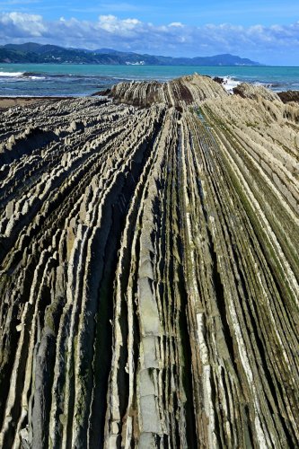 Flysch de Zumaia (Espagne) - flysch sur la plage d'Itzurun : vue vers la mer (sans personnage)(HY-25-0174)