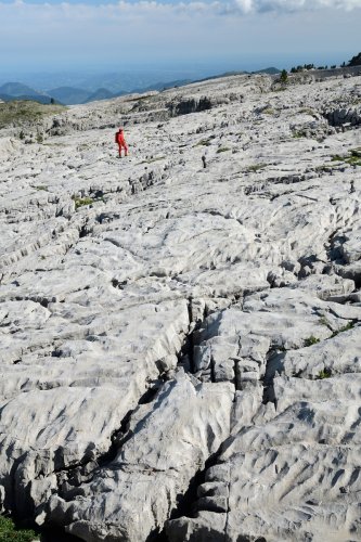 Arres d'Anie (Pierre Saint-Martin, Pyrénées Atlantiques) - Dalles du lapiaz avec personnage(MO-21-0059)