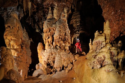 Grotte de Dargilan (Lozère) : Piliers stalagmitiques massives (partie touristique)(SP-11-0062)