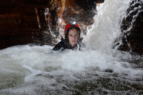 Abîme de Bramabiau (Gard) - Progression à la base de la troisième cascade(SP-14-0517)