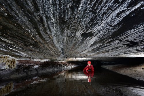 3N Cave(Namakdan, Qeshm, Iran) - Progression dans un pasdsage bas de la rivière (laminoir(SP-15-0186)