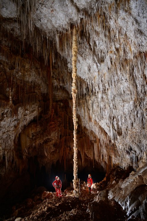 Avenc de s'Embut(Majorque, Baléares, Espagne) - Grande colonne de 13 mètres dans la salle finale.(SP-15-1375)