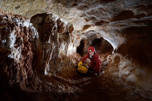 Henning Cave (Jenolan Karst Conservation Reserve, Australie) - Spéléo progressant dans une galerie sèche(SP-17-1158)