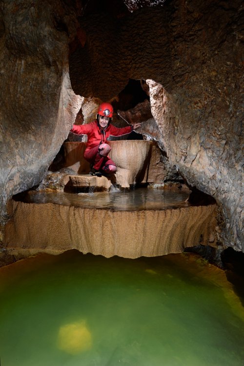 Tuglow Cave (Jenolan Karst Conservation Reserve, Australie) - Spéléo dans gour suspendu au dessus de la rivière(SP-17-1200)