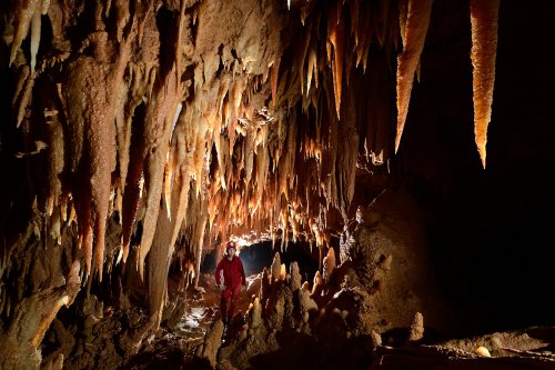 Salle concrétionnée avec grandes stalactites massives(SP-18-0396)