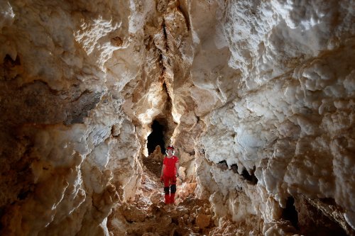 Hell Below Cave (USA - Nouveau Mexique) - Couloir tapissé de concrétions de gypse(SP-18-0958)