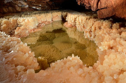 Grotte du Cirque (Lot) - Gour avec cristaux de calcite en dents de cochon(SP-18-1282)