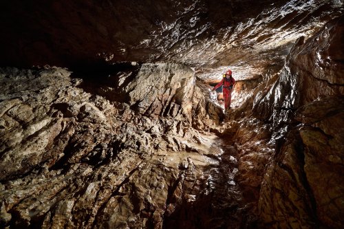 Schwarzenbachloch (Autriche) - Galerie principale avec un petit ruisseau(SP-18-1684)