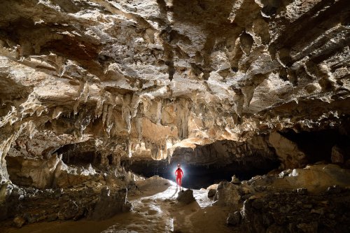 Grotte de Lombrives (Ariège) - Travail sur le contre-jour dans la galerie de la Mamelle (SP-21-0191)