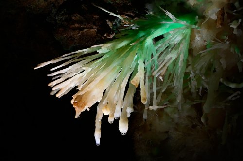 Grand Aven du Mont Marcou (Hérault) - Bouquet d'aragonite aciculaire verte et blanche(SP-21-1448)