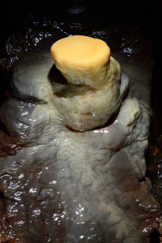 Grotte de Dargilan (Aveyron) - Salle du chaos : stalagmite avec sommet plat et jaune (SP-21-1512)