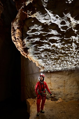 Grotte du salpêtre (Gard) - Alcôve avec une frange de petites concrétions  en bordure de la galerie (SP-22-0029)